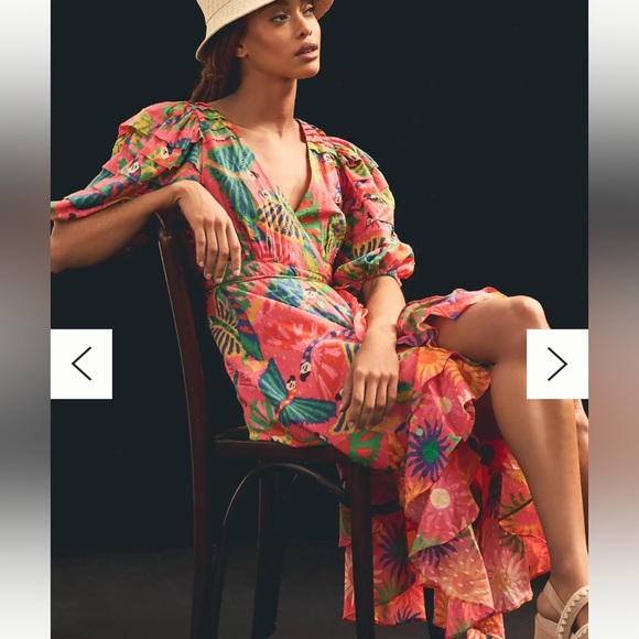 FARM Rio Dresses & Skirts - 📌 *HOST PICK!* FARM Rio Macaw Pink Blue Ruffled Wrap Floral Boho Sundress L